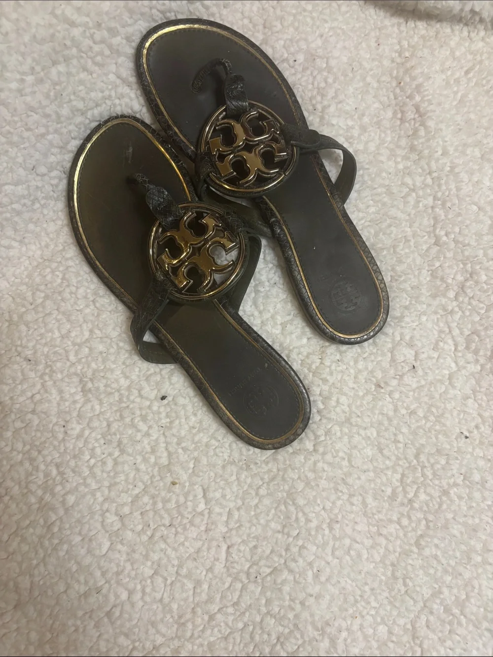 Tory Burch Miller Snake Printed Gold Logo Sandals women's 8